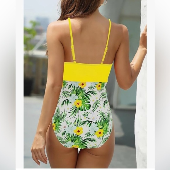 NWT V Neck Push Up One Piece Swimsuit Floral Print Bathing Plunging Swimwear - Picture 2 of 6
